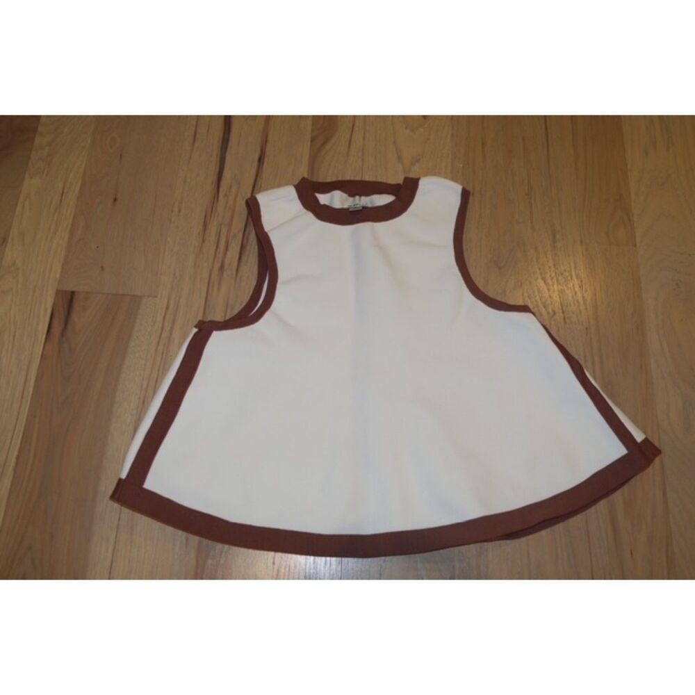 Maeve Sleeveless Swing Top White with Brown Trim – Size Small
